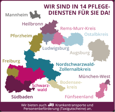 Pflegedienste in verschiedenen Regionen