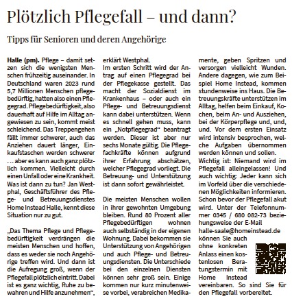 Zeitungsartikel: Plötzlich Pflegefall - und dann?